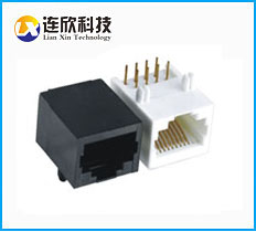 RJ45網絡接口連接器插座90度插板式全塑長度17.7黑色接插件連接器